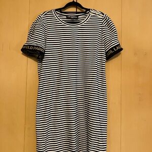 Karl Lagerfeld Paris Navy Blue and White Striped Dress
